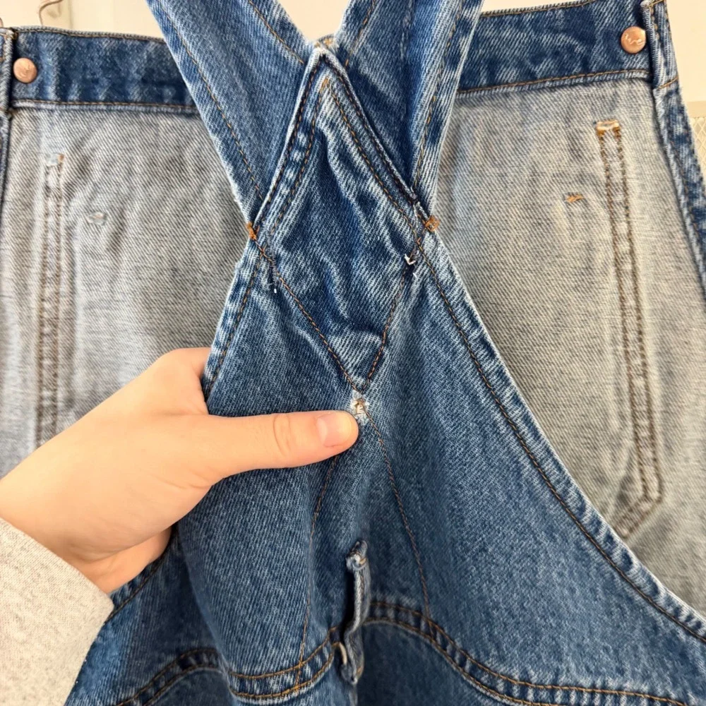 Denim Overalls Women Medium Wash Straight Leg Bib Dungarees Blue